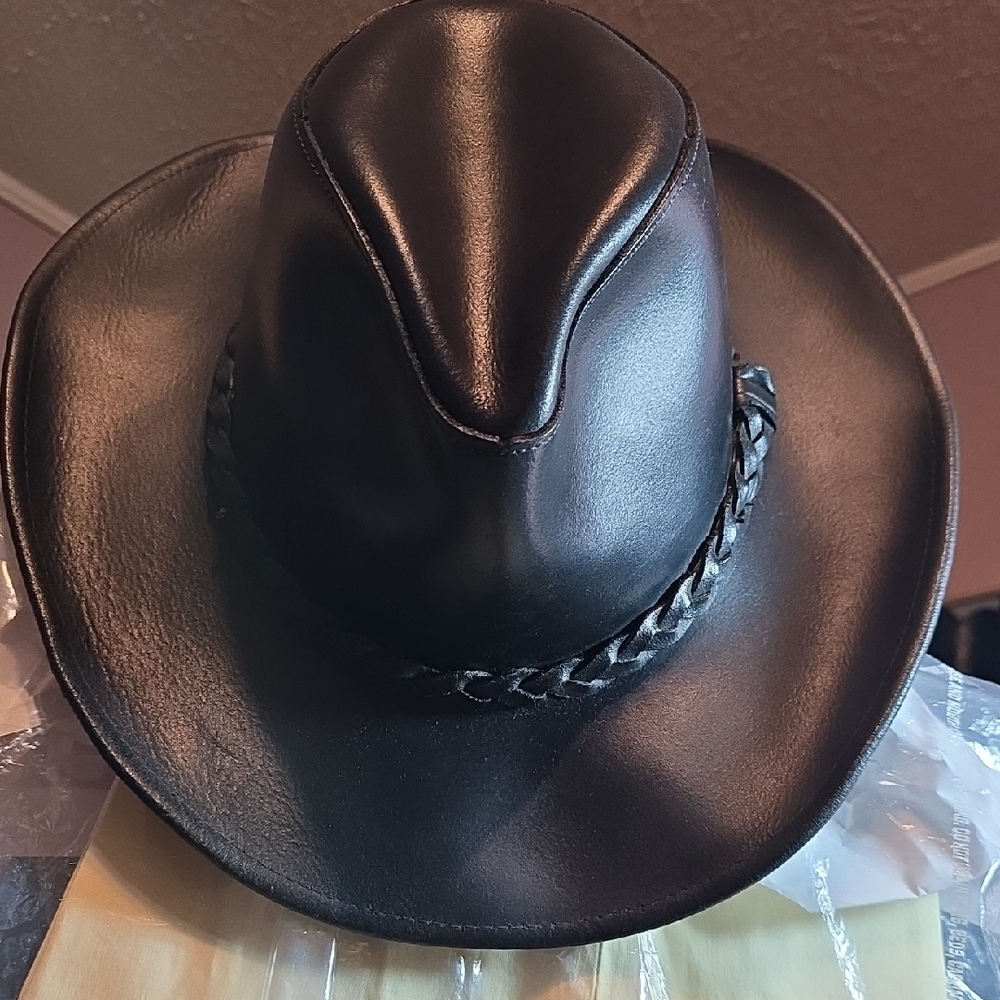 Men's Black Leather Western Hat